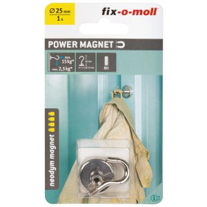 Fix-o-moll Magnethaken Neodym, 40 mm, silber. Starker Haken für Haushaltshelfer.
