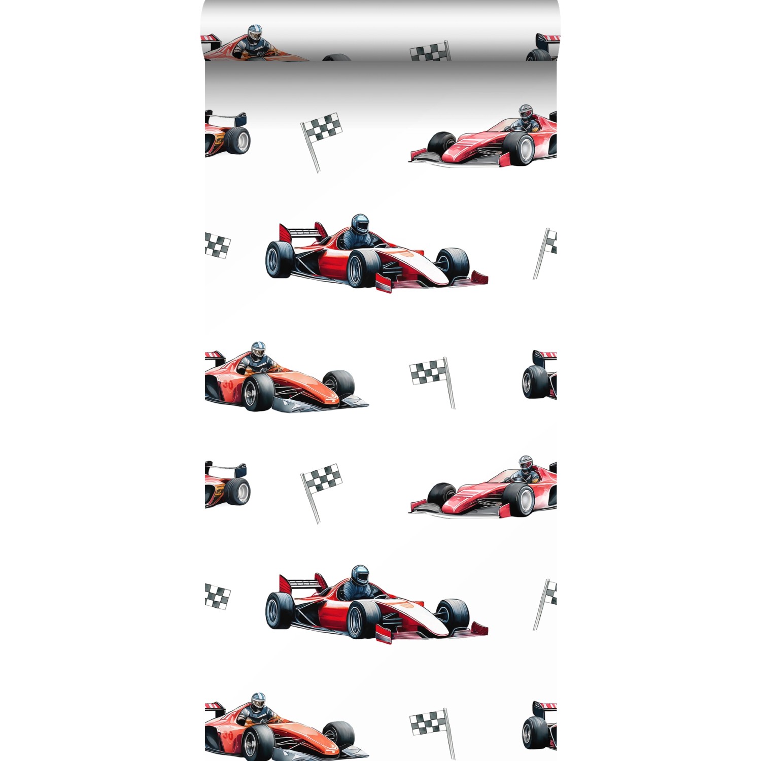 Sanders & Sanders Tapete Rennwagen Rot Schwarz und Weiß 50 x 900 cm günstig online kaufen