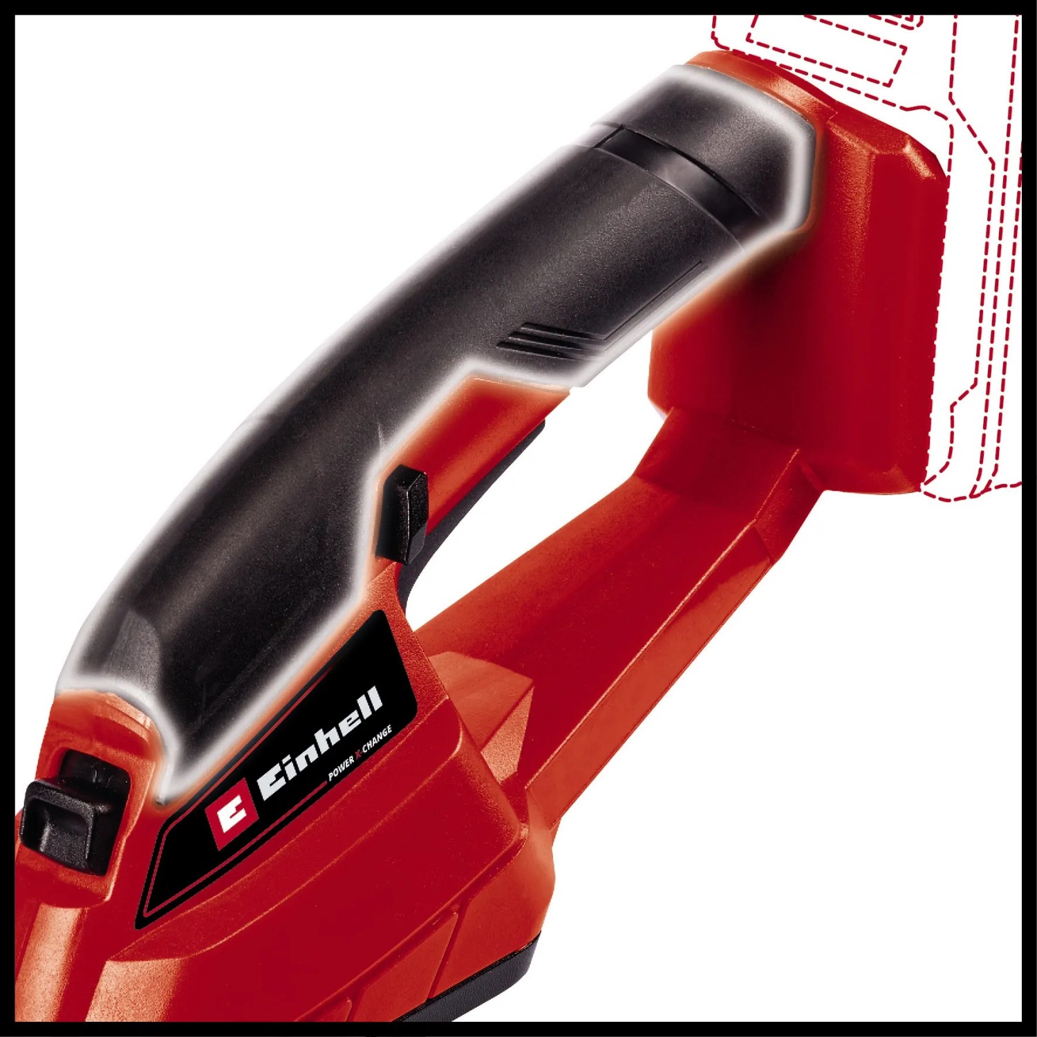 Einhell Akku-Grasschere GC-CG 18/1 Li-Solo, rot/schwarz, Detailansicht.