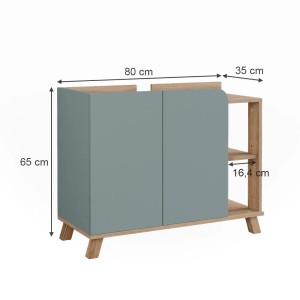 Vicco Waschbeckenunterschrank Karen, Sonoma/Blau, 80 cm breit, mit 2 Türen und offenem Fach.