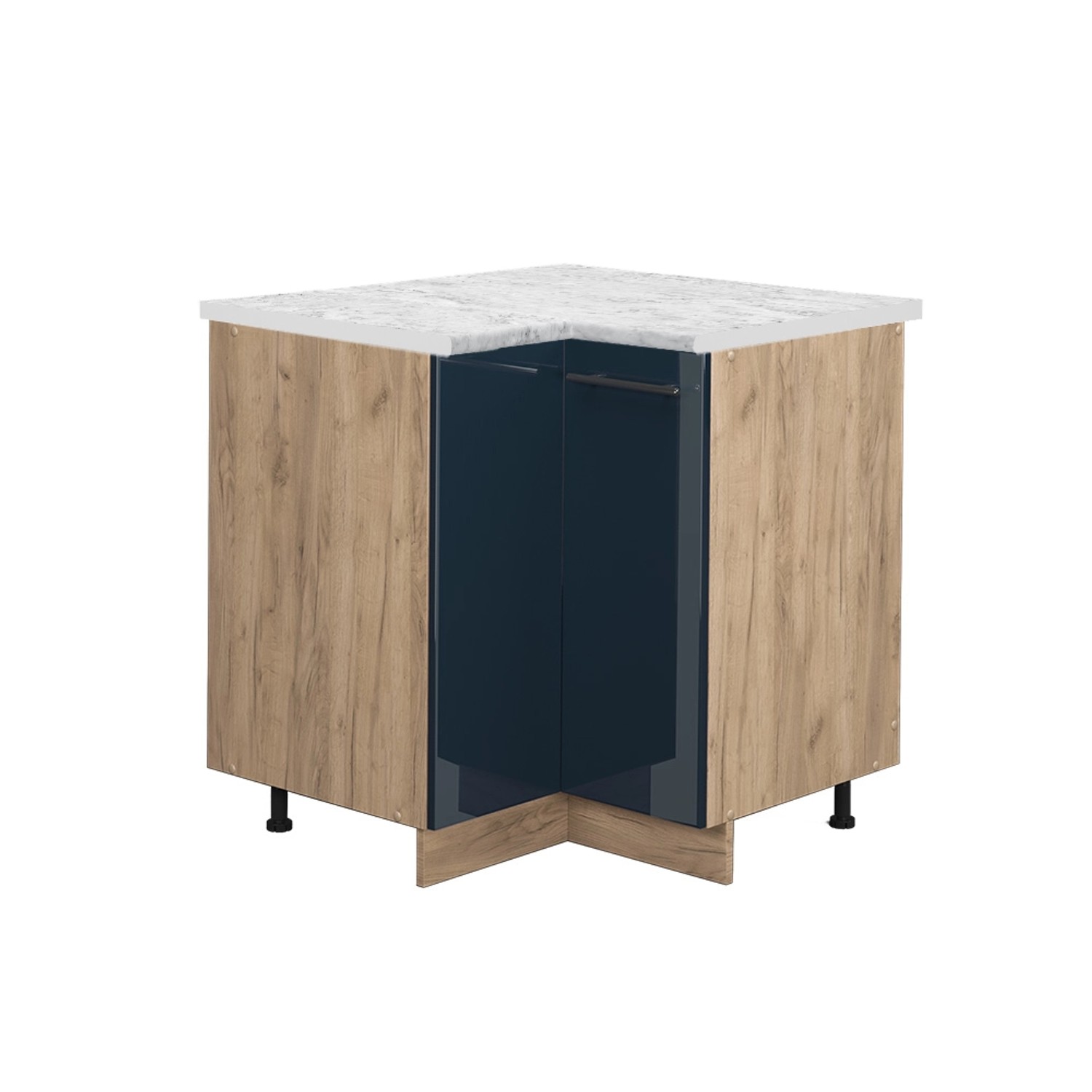 Vicco Eckunterschrank Fame-Line Dunkelblau Hochglanz/Goldkraft Eiche 81 cm AP Marmor