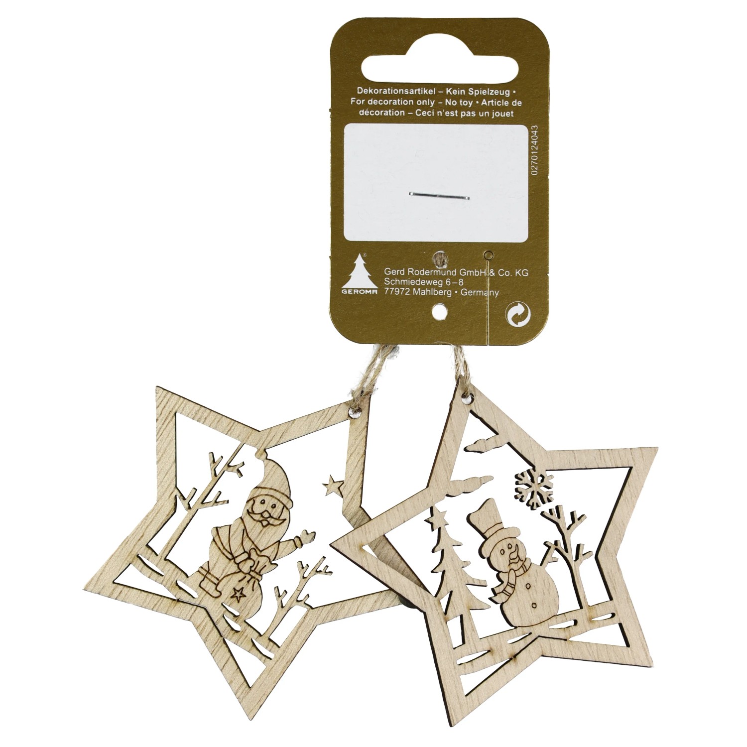 Deko Sterne zum Hängen 2er-Pack aus Holz Natur Ø 7 cm