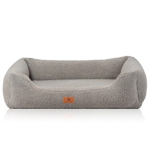 Graues Knuffelwuff Hundebett Wollekopp, orthopädisch, mit Kunstfell, Größe M-L.