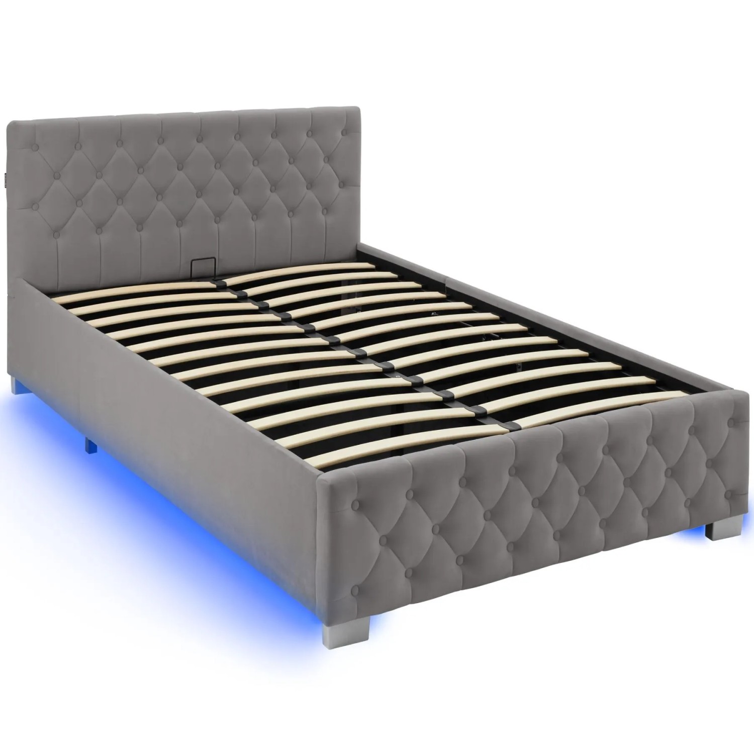 Tectake Polsterbett Sedona In Samtoptik Mit Steppmuster Indirekte Led Beleuchtung An Den Seiten 120 x 200 cm 215 x 129 x 83 cm Dunkelgrau