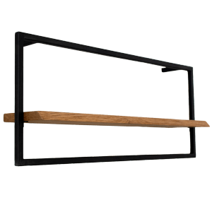 Holz4home Wandregal Long in Schwarz mit Baumkante aus Eiche, gerahmt.