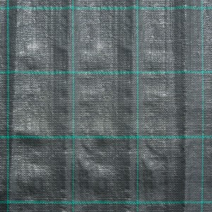 Heissner Unterbodengewebe, 2m breit, aus PE-Material mit grünen Markierungslinien.