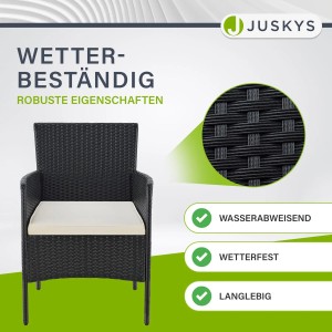 Schwarzer Polyrattan Gartenstuhl mit cremefarbenem Kissen, Teil der Juskys Sitzgruppe Fort Myers.