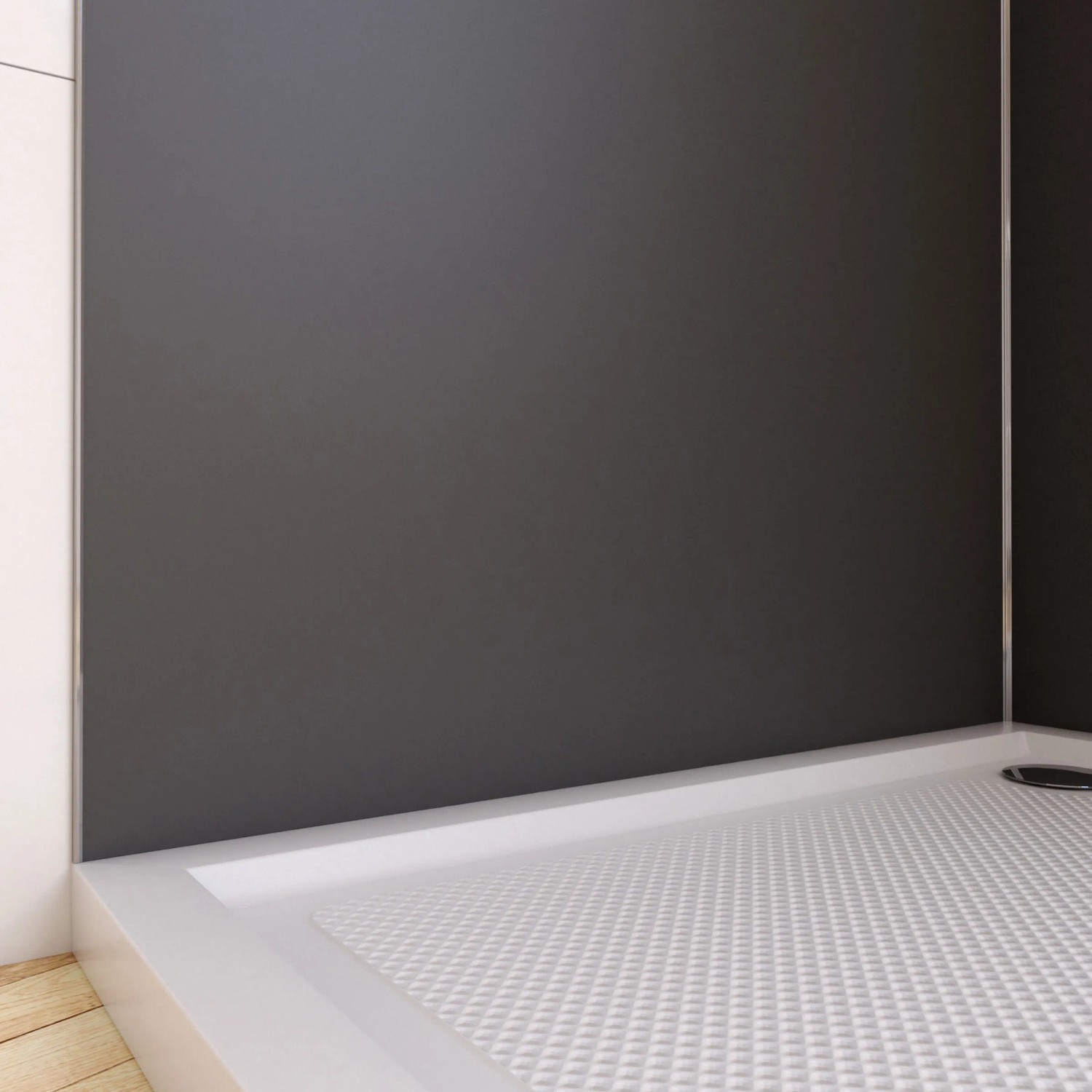 Aurlane Design-Duschwand in Satin Grey, 90x210 cm. Duschpaneel für die einfache Badrenovierung.