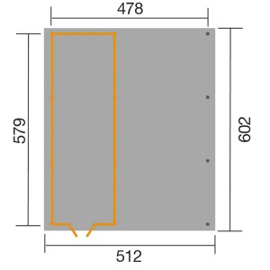 Grundriss Weka Einzelcarport 607 mit XXL Geräteraum, Maße: 512 x 579 cm.
