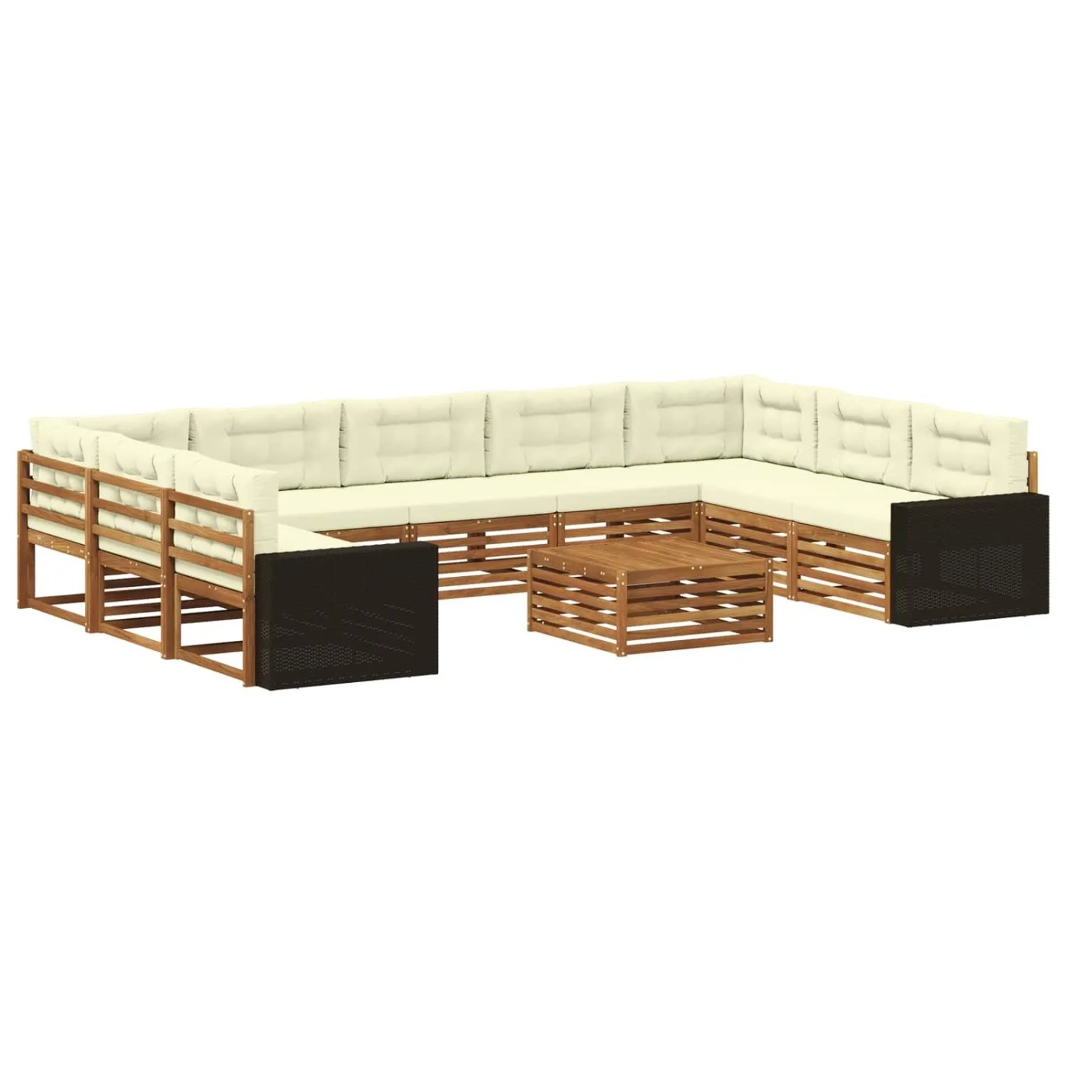 vidaXL Outdoor-Sofagarnitur 10 Stk Natur und Creme Massivholz Akazie 3383873