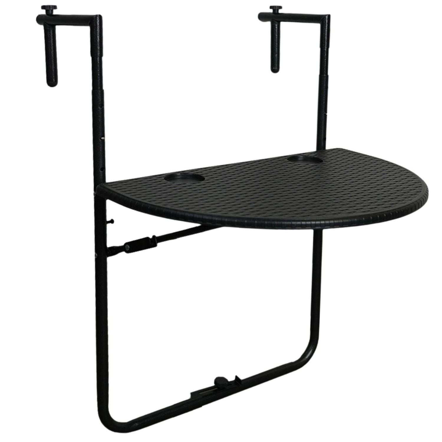 CHEFGASTRO Balkonhängetisch Klappbar Wetterfest 3-Fach Höhenverstellbar 60x40cm Rattan Optik Schwarz Balkontisch Zum Hän...