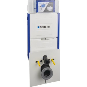 Geberit Kombifix Unterputz-Spülkasten für Wand-WC, zur Trockenbau-Montage. Spülkasten in Weiß und Blau.