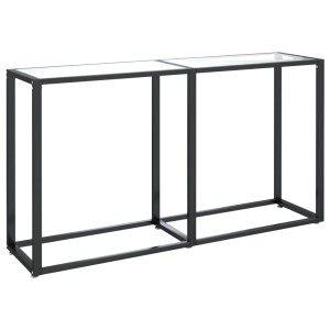 VidaXL Konsolentisch, transparentes Hartglas, schwarzes Stahlgestell, 140x35x75,5 cm.