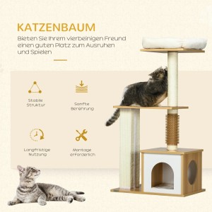 PawHut Kratzbaum, 114 cm hoch, mit Katzenbett, Höhle und Kratzsäulen für eine Katze.