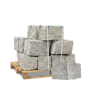 Galamio Granit Mauersteine 40x25x25 auf Holzpalette, maschinell gebrochen, für Gartenmauern.