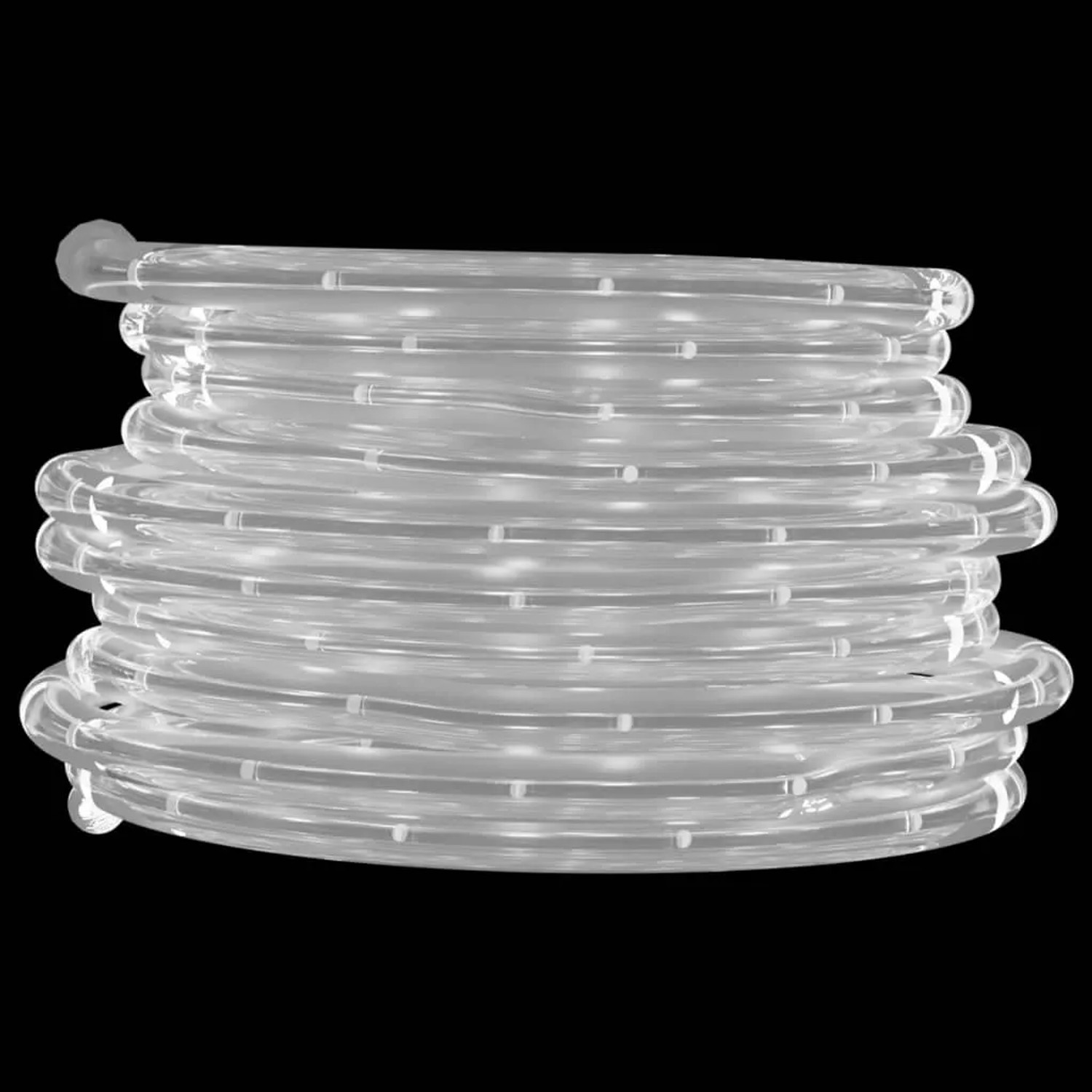 Aufgerollter, transparenter Lichtschlauch mit LEDs, 20 m lang, für Außen-Lichterketten.