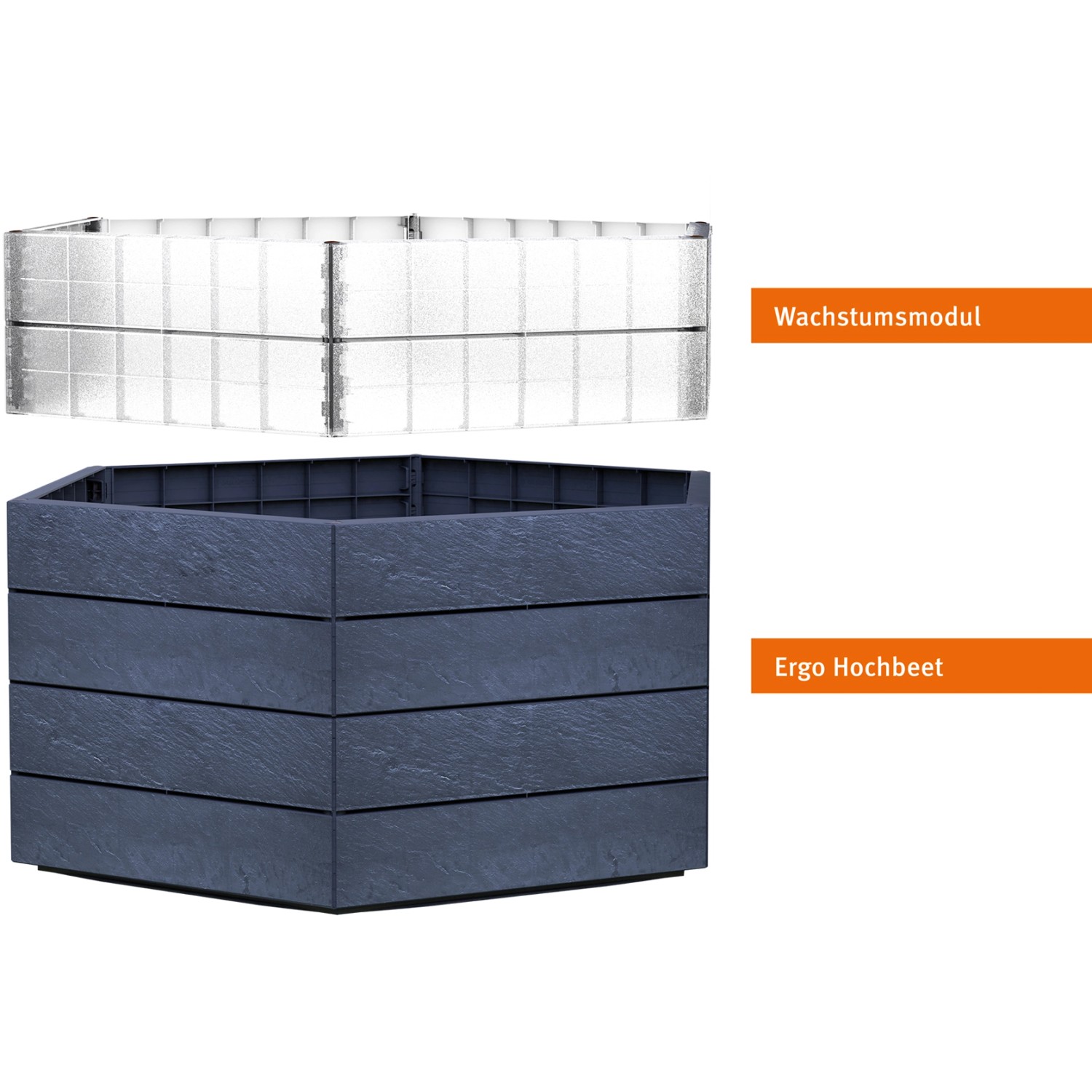 Garantia Ergo Turbo L 75 Stone Kunststoff-Hochbeet mit Wachstumsmodul, Stone-Optik.
