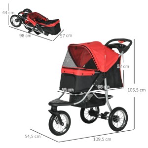 PawHut Hundewagen, rot/schwarz, mit Stahlrahmen, zusammenklappbar. Ideal für kleine Hunde.