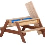Sand- und Wasserspieltisch Nick Braun mit zwei blauen Wannen und hochklappbarer Tischplatte.