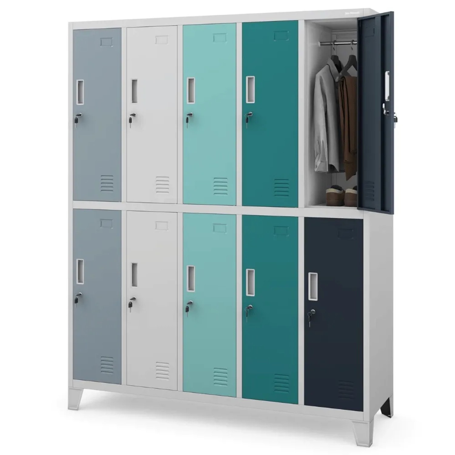 JAN NOWAK Umkleideschrank Spind BARTEK 10 Abteile 172 x 136 x 45 cm Mehrfarbig