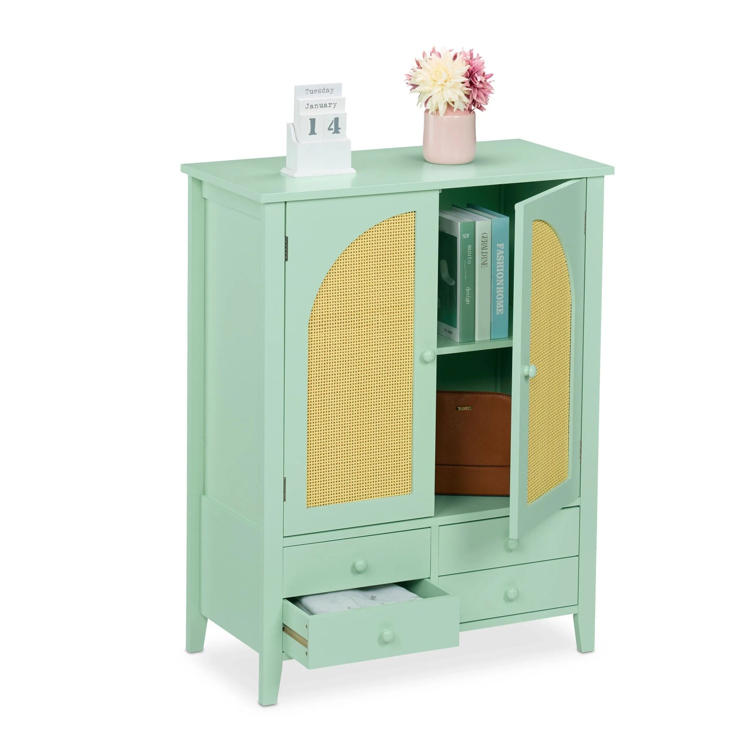 Relaxdays Sideboard MDF Kunststoff Türkis Natur 90 cm x 70 cm x 34 cm