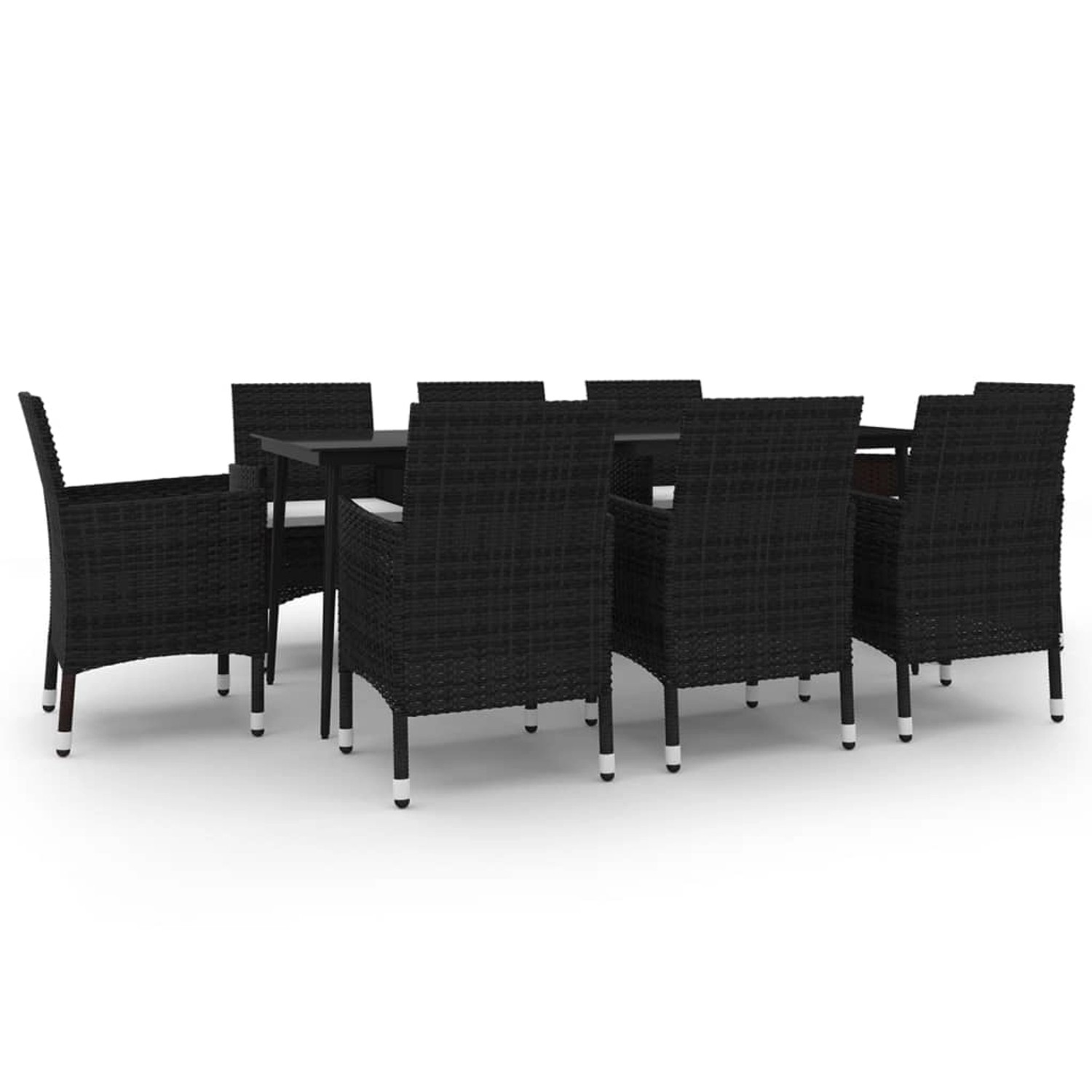 vidaXL 9-Tlg Garten-Essgruppe mit Kissen Poly Rattan und Glas 3099732