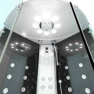 AquaVapore Dampfdusche mit Whirlpoolfunktion, Duschkabine K60-SW-EH-EC-SC, 140x140cm, schwarze Rückwände.