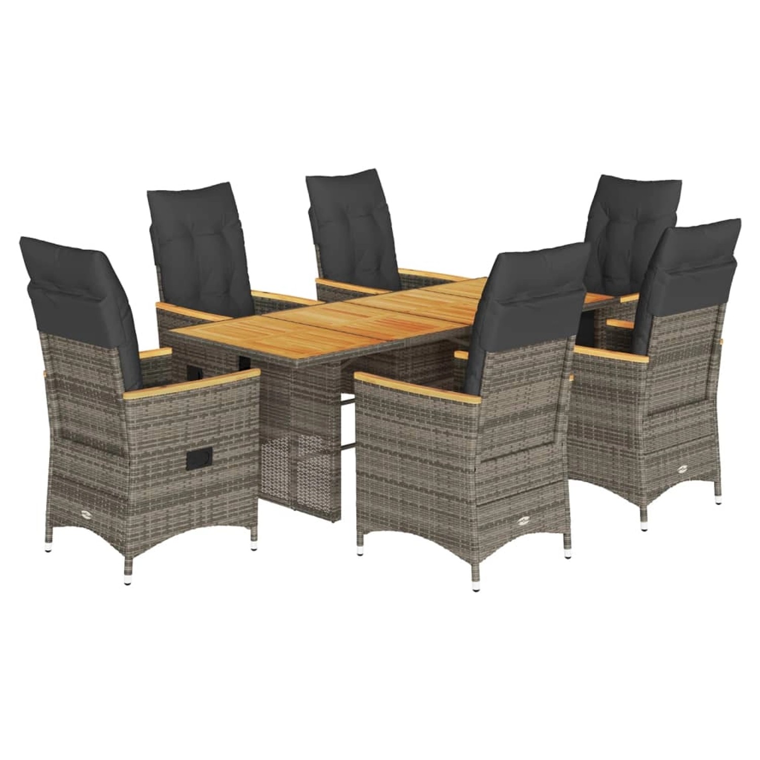 vidaXL 7-Tlg Garten-Essgruppe mit Kissen Grau Poly Rattan 3276852 günstig online kaufen