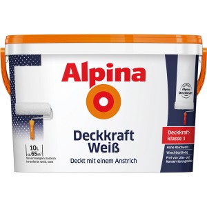 Eimer Alpina Wandfarbe Deckkraft Weiß, 10L, matte Innenfarbe für Wände und Decken.