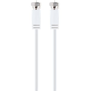 Weißes Schwaiger Antennenkabel, 15 m, mit F-Steckern für SAT-Anschluss.