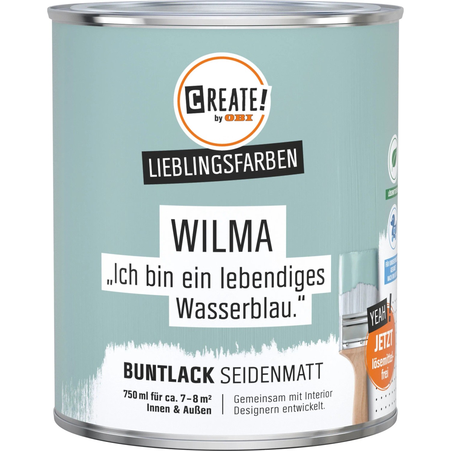 CREATE! by OBI Buntlack Wilma Wasserblau, seidenmatt, 0,75 l Dose. Buntlack für Innen- und Außenbereich.