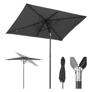 Sekey Balkonschirm 200x125 cm, schwarz, mit Neigungsfunktion und Schutzhülle. Ideal für Balkon und Garten.
