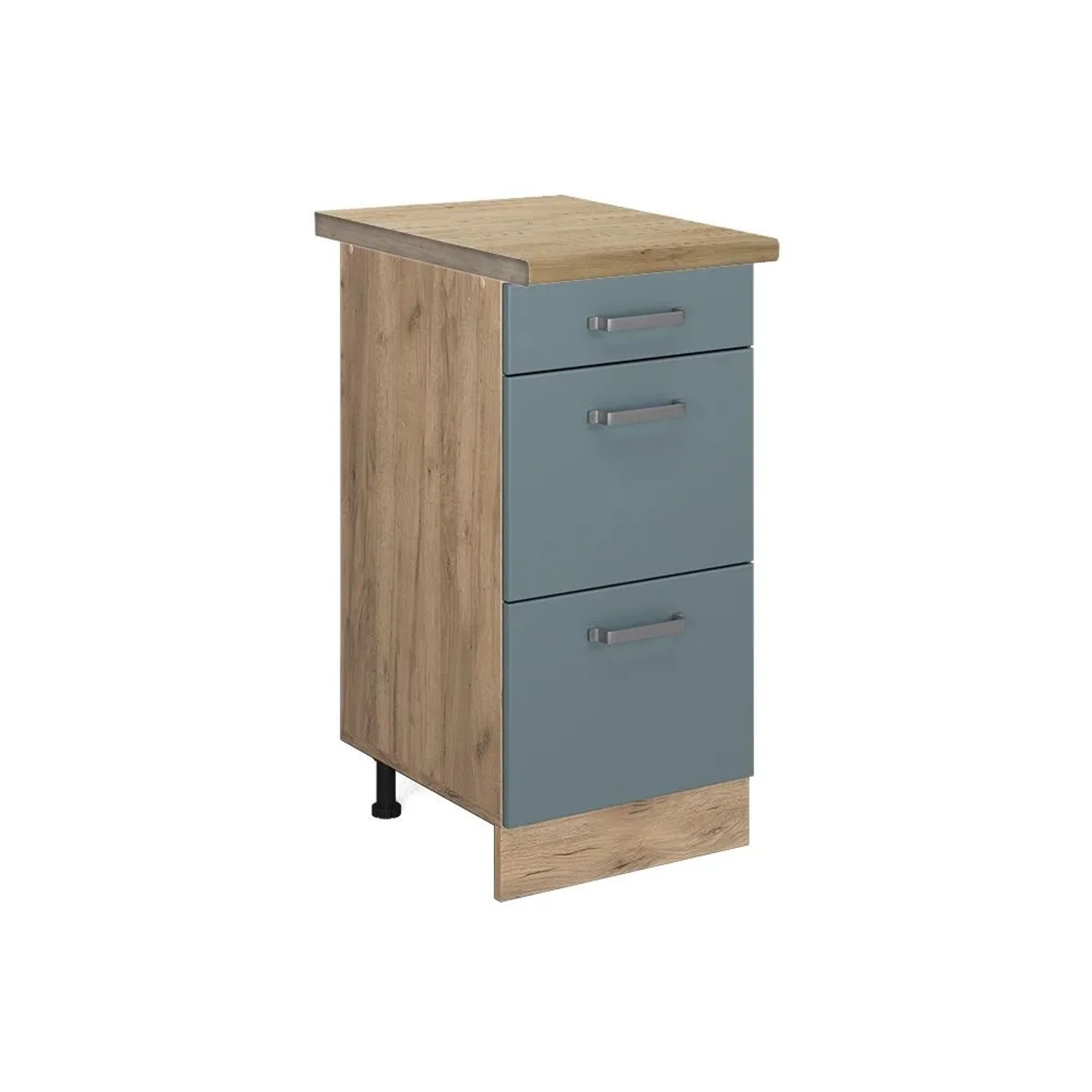 Vicco Küchenunterschrank R-Line Blau-Grau Goldkraft Eiche 40 cm mit Schubladen AP Eiche