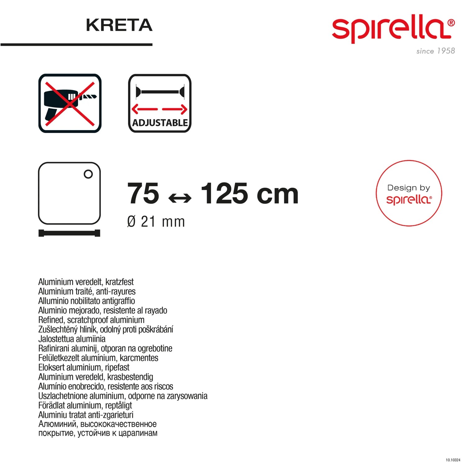 Spirella Duschstange Kreta, verstellbar von 75-125cm, aus Aluminium, weiß.