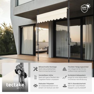 Tectake Klemmmarkise  Mit Handkurbel Uv Beständig 200 x 180 cm 180 x 200 x 304 cm Beige
