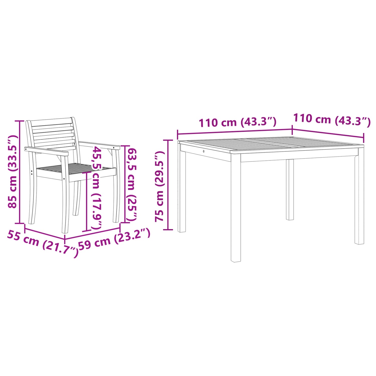 vidaXL 3-tlg. Garten-Essgruppe aus Akazienholz, braun, mit Tisch und 2 Stühlen.