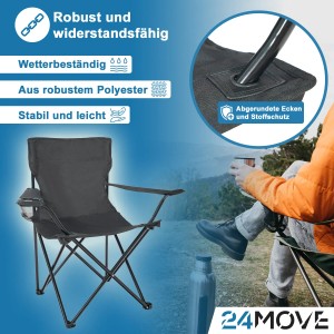 Grüner 24Move Campingstuhl Faltstuhl mit Getränkehalter und Tragetasche, max. 100kg.