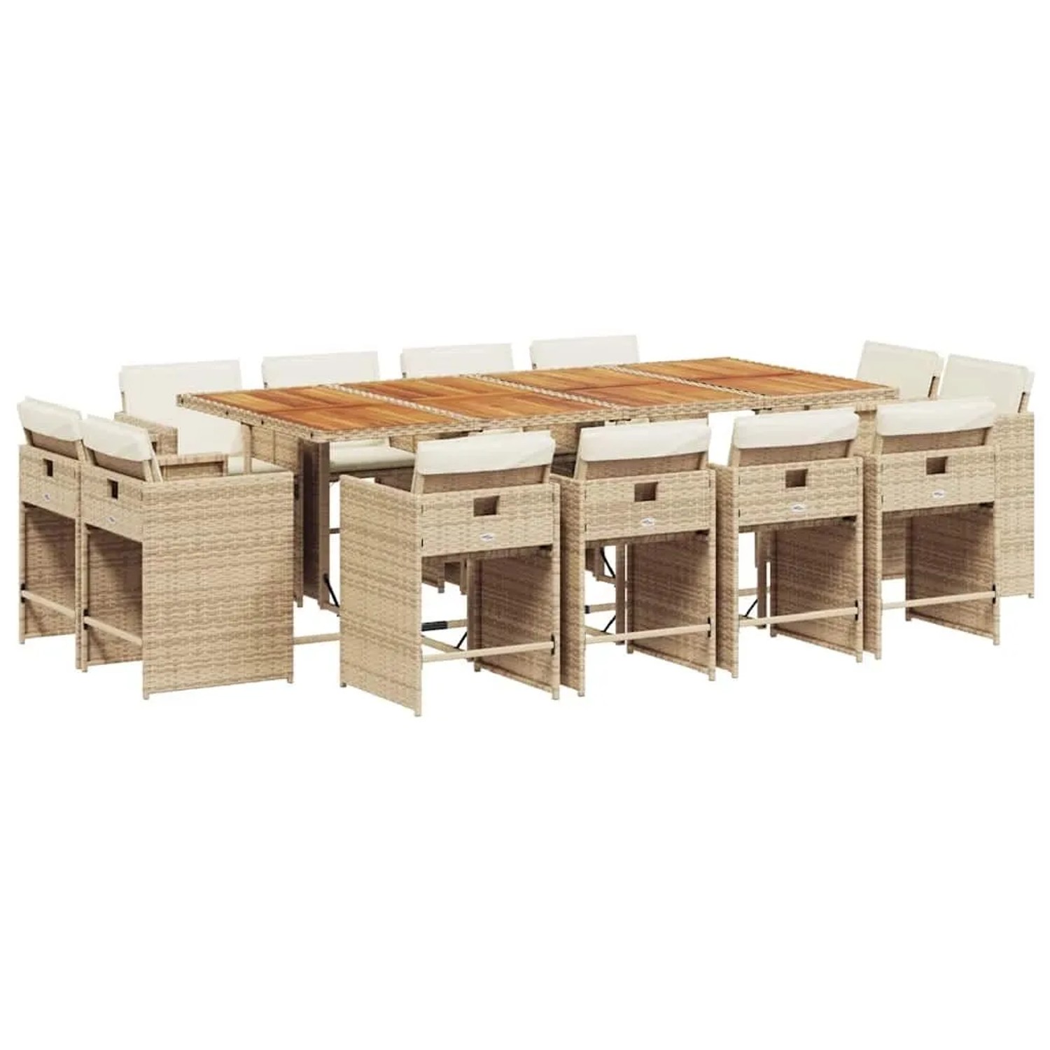 vidaXL 13-Tlg Garten-Essgruppe mit Kissen Beige Poly Rattan 3211228