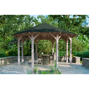 Skan Holz Pavillon Lyon Größe 2: 8-Eck Gartenlaube aus Douglasie mit massiver Dachkonstruktion.