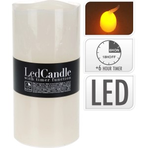 Elfenbeinfarbene LED-Kerze mit Timer, flackernd, 20x10 cm, für gemütliche Atmosphäre.