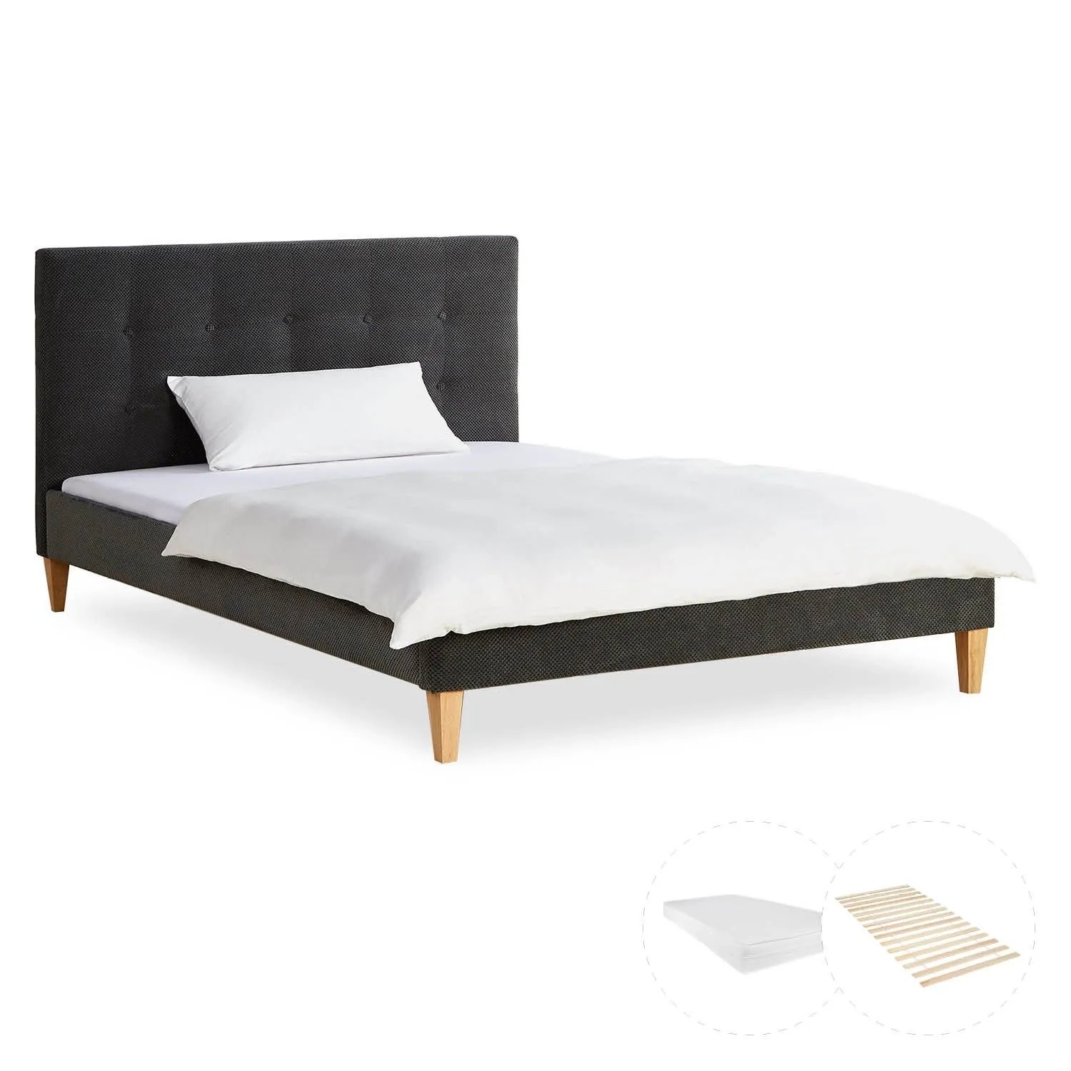 Homestyle4u Polsterbett 140x200 cm mit Matratze Samt Anthrazit Doppelbett Grau