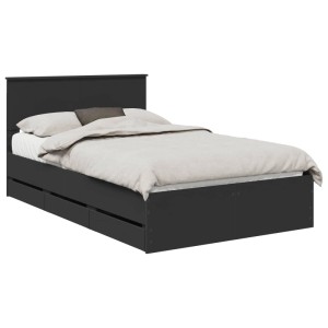 Schwarzes vidaXL Bett 120x200 cm mit Schubladen aus Holzwerkstoff.