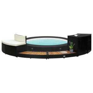 vidaXL Whirlpool-Einfassung Schwarz Poly Rattan und Massivholz Akazie 316651