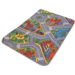 Spielteppich Ralley mit Stadtmotiv, 100x175 cm, ideal für Kinderzimmer.