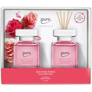 ipuro Raumduft-Set Lovely Flowers, 2x50ml, mit floralem Duft und Duftstäbchen im weißen Geschenkkarton.