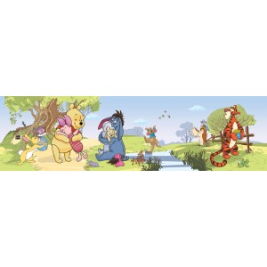 Disney Bordüre mit Pu der Bär, Tigger, Ferkel und I-Aah in Grün und Blau für Kinderzimmer.