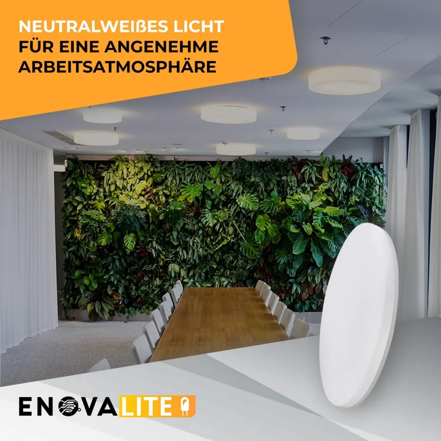 Runde, weiße ENOVALITE LED Deckenleuchte, 30W, für Bad und Feuchträume. Neutralweißes Licht.