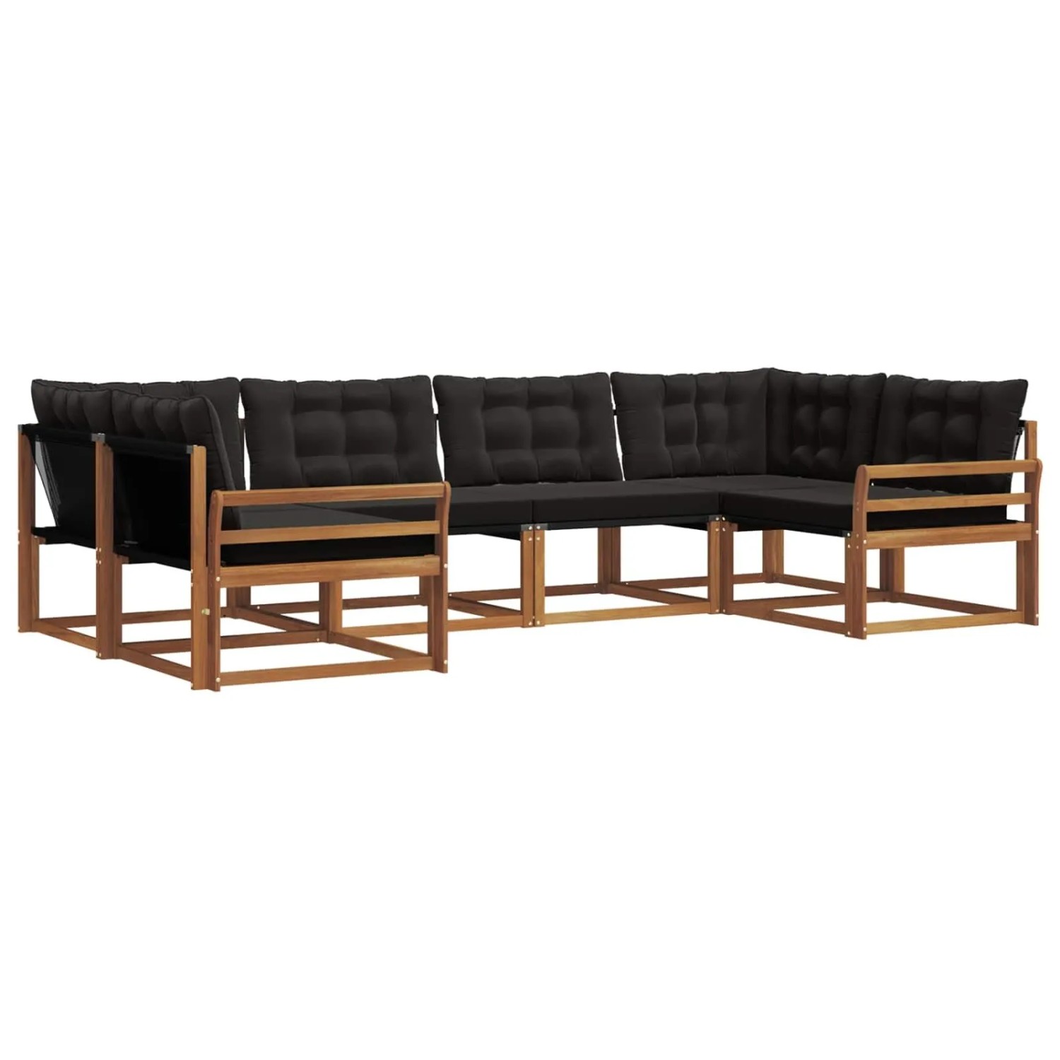 vidaXL Outdoor-Sofagarnitur mit Kissen 6-Tlg Natur und Schwarz 3369795