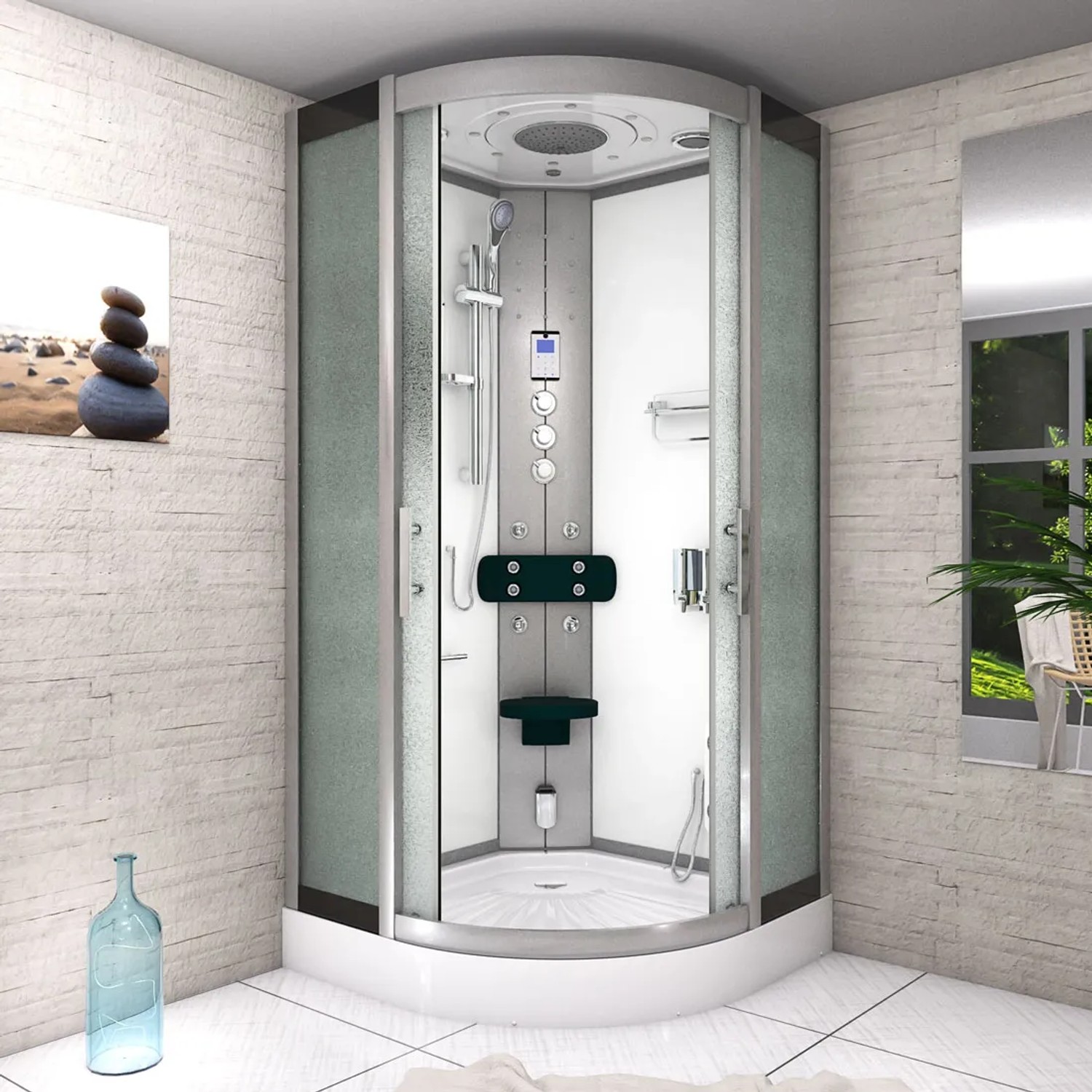 AcquaVapore Duschkabine 100x100 mit Regendusche, Handbrause und Massagedüsen.