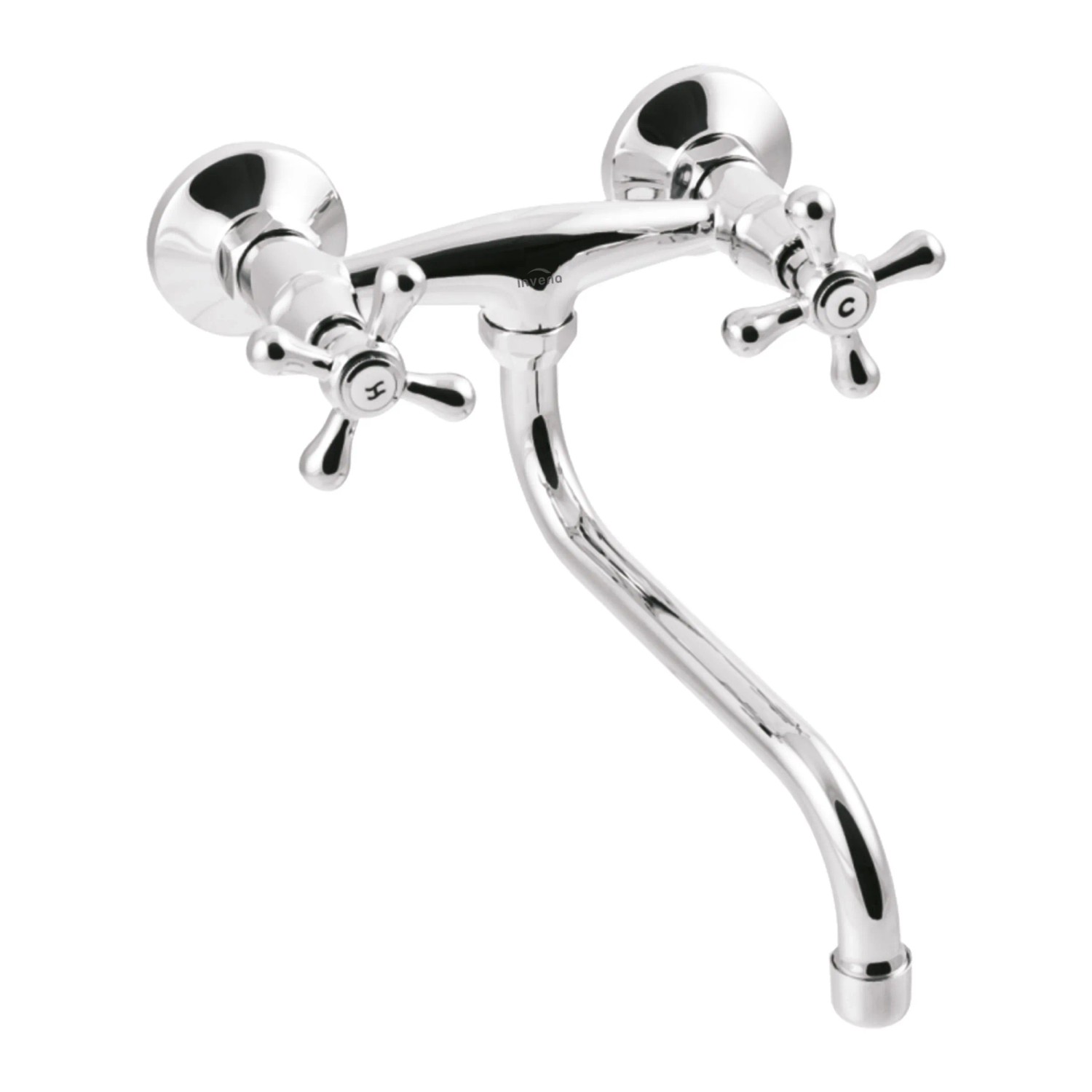 KOLMAN Küchenarmatur Wandmontage 16 cm Küchenmischer in Silber mit S-Auslauf